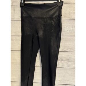 SPANX Women's Faux Leather Leggings S Black Shaping High Rise Stretch Ankle